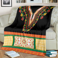 Black dashiki blanket with embroidered V neckline and floral band with geometric corners
