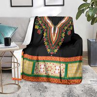 Black embroidered dashiki blanket with colorful V neckline and patterned floral panel