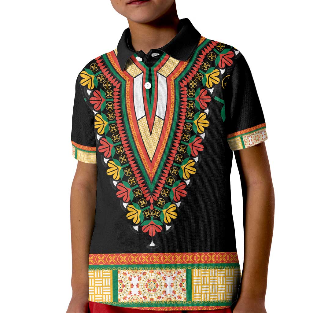 Africa Dashiki Kid Polo Shirt Embroidery Neckline Floral Pattern - Wonder Print Shop