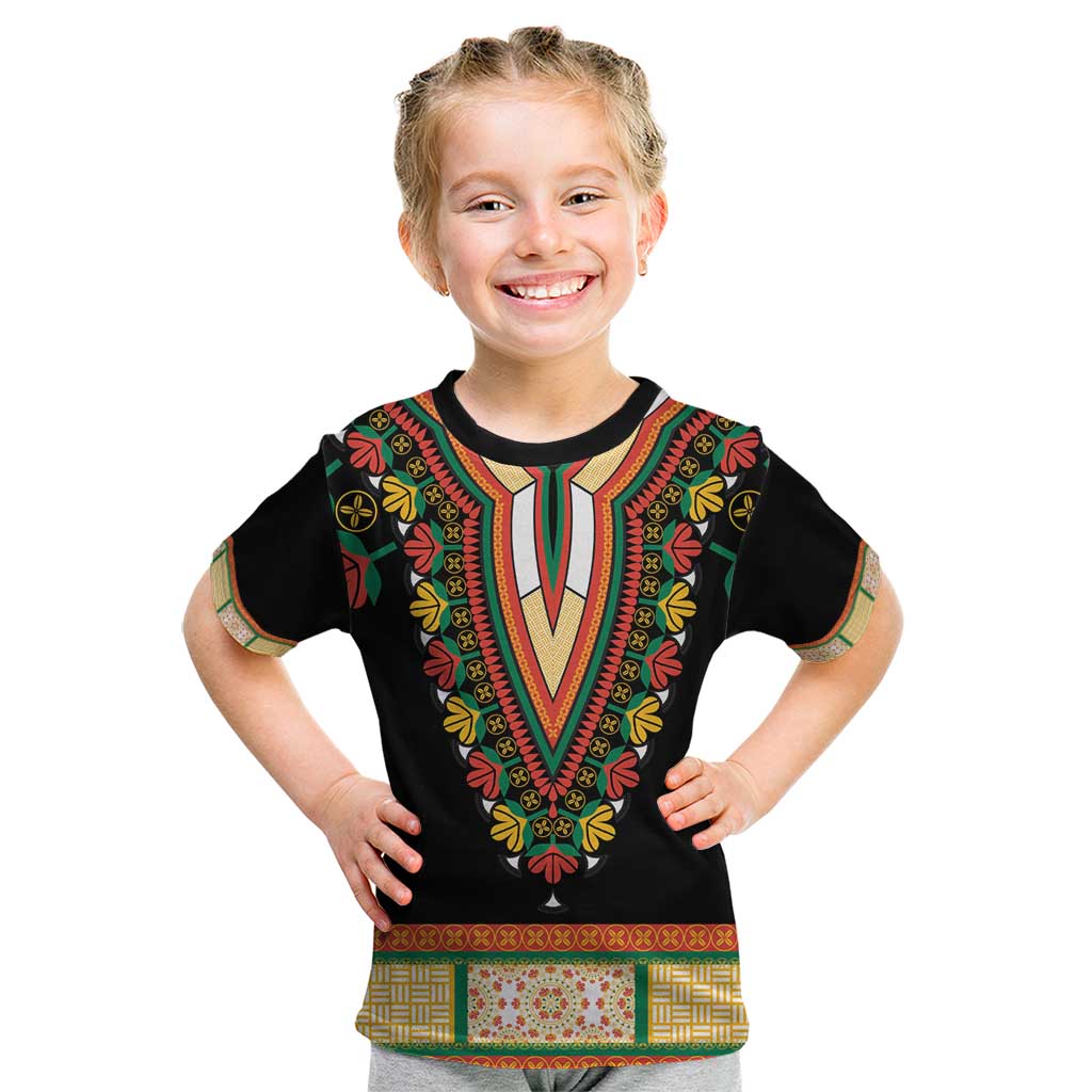 Africa Dashiki Kid T Shirt Embroidery Neckline Floral Pattern - Wonder Print Shop