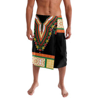 Black sarong skirt with bright dashiki geometric floral panel and wide waistband border