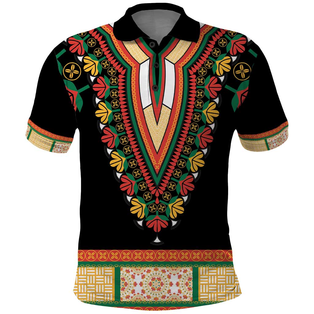 Africa Dashiki Polo Shirt Embroidery Neckline Floral Pattern - Wonder Print Shop