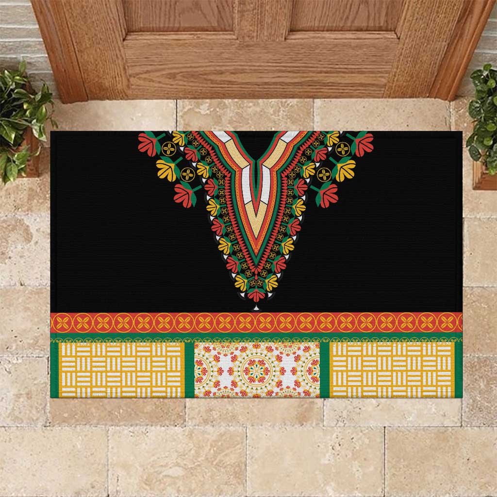 Africa Dashiki Rubber Doormat Embroidery Neckline Floral Pattern - Wonder Print Shop