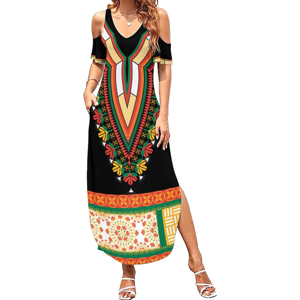 Africa Dashiki Summer Maxi Dress Embroidery Neckline Floral Pattern - Wonder Print Shop