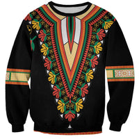 Black dashiki sweatshirt with embroidered V neckline floral pattern