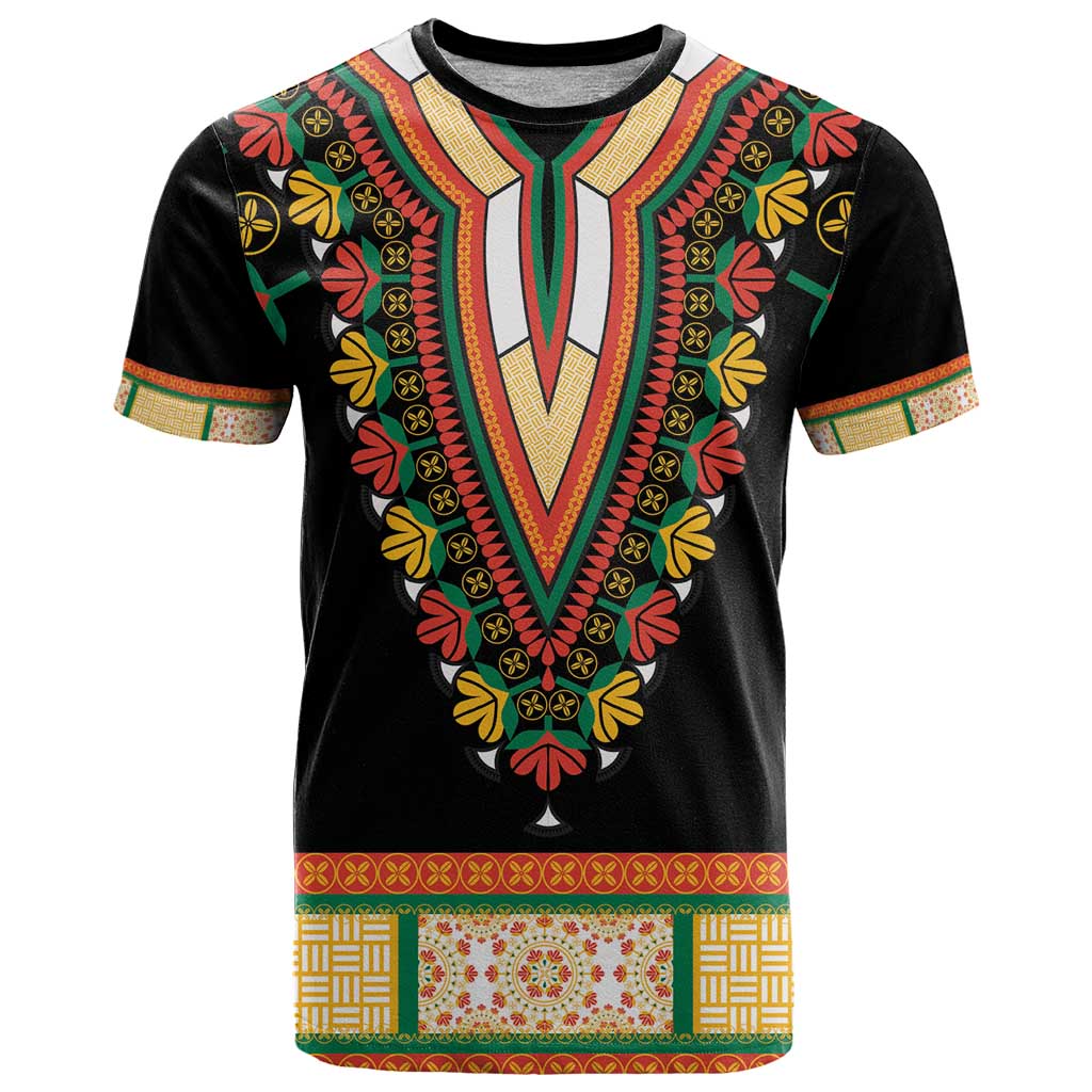 Africa Dashiki T Shirt Embroidery Neckline Floral Pattern - Wonder Print Shop