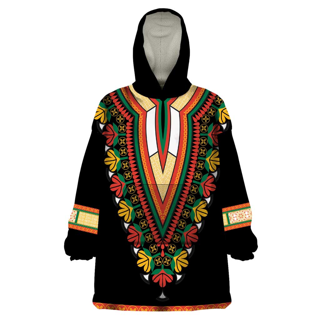 Africa Dashiki Wearable Blanket Hoodie Embroidery Neckline Floral Pattern - Wonder Print Shop