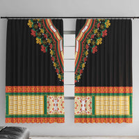 Pair of black embroidered window curtains with colorful floral neckline-style trim