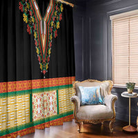 Black embroidered curtain panel with vivid floral and geometric border at bottom