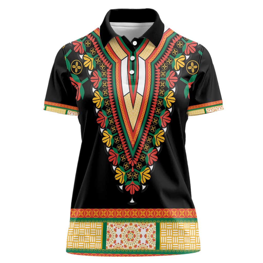 Africa Dashiki Women Polo Shirt Embroidery Neckline Floral Pattern - Wonder Print Shop