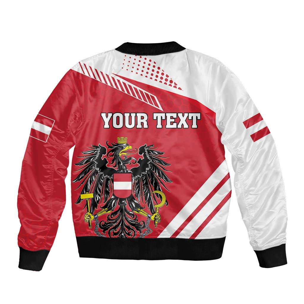 Red and white bomber jacket, back print with YOUR TEXT and Austrian coat of arms