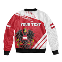 Red and white bomber jacket, back print with YOUR TEXT and Austrian coat of arms