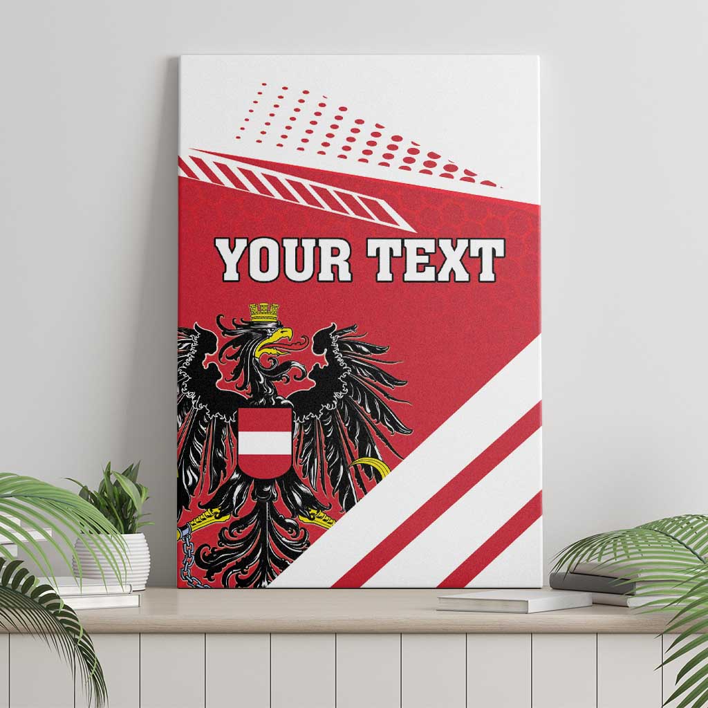 Personalized Austria coat of arms canvas wall art with red field, white stripes, “YOUR TEXT”