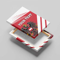Personalized Austria coat of arms canvas wall art, angled view showing thickness, “YOUR TEXT”