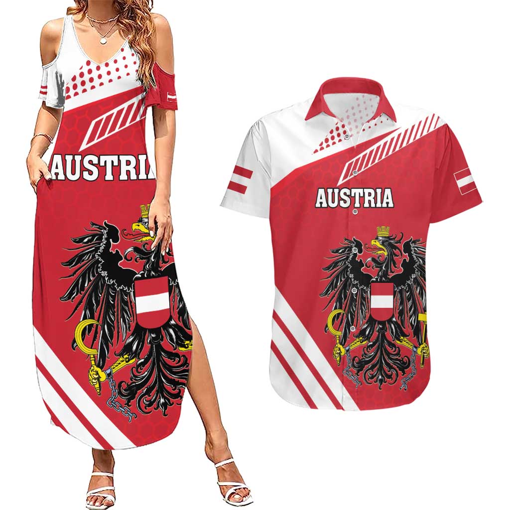 Personalized Austria Coat Of Arms Couples Matching Summer Maxi Dress and Hawaiian Shirt Flag Style - Wonder Print Shop