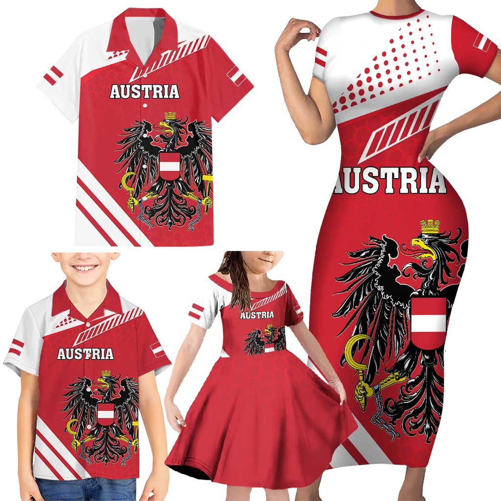 Personalized Austria Coat Of Arms Family Matching Short Sleeve Bodycon Dress and Hawaiian Shirt Flag Style - Wonder Print Shop