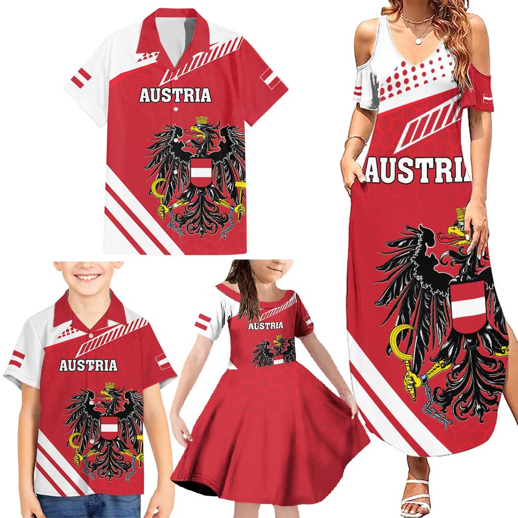 Personalized Austria Coat Of Arms Family Matching Summer Maxi Dress and Hawaiian Shirt Flag Style - Wonder Print Shop