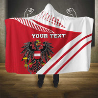 Personalized hooded blanket, red/white Austria flag with coat of arms and YOUR TEXT