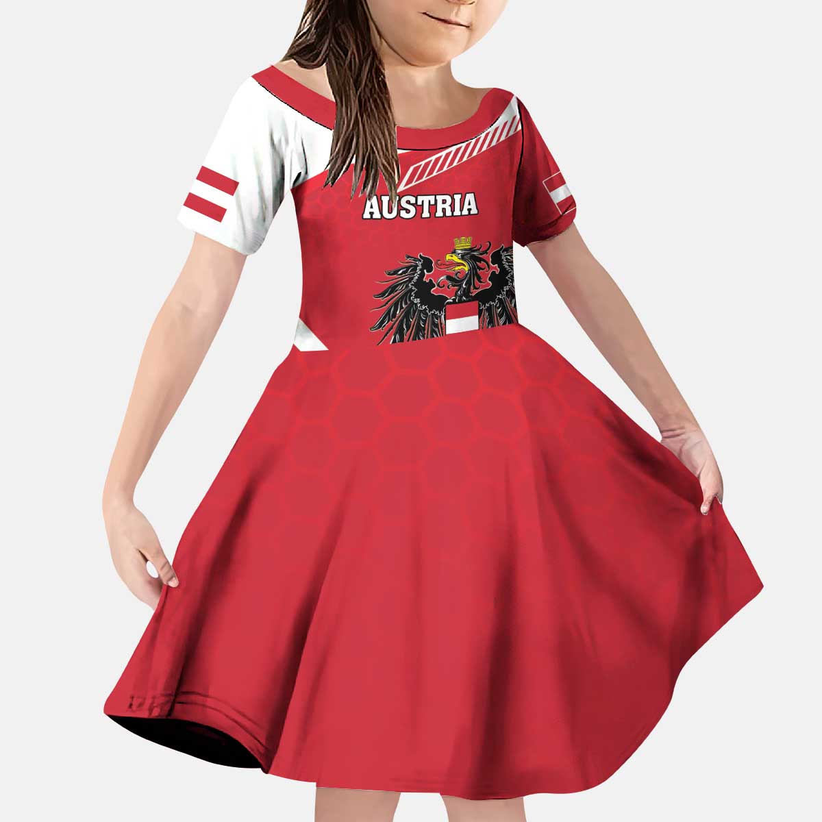 Personalized Austria Coat Of Arms Kid Short Sleeve Dress Flag Style - Wonder Print Shop