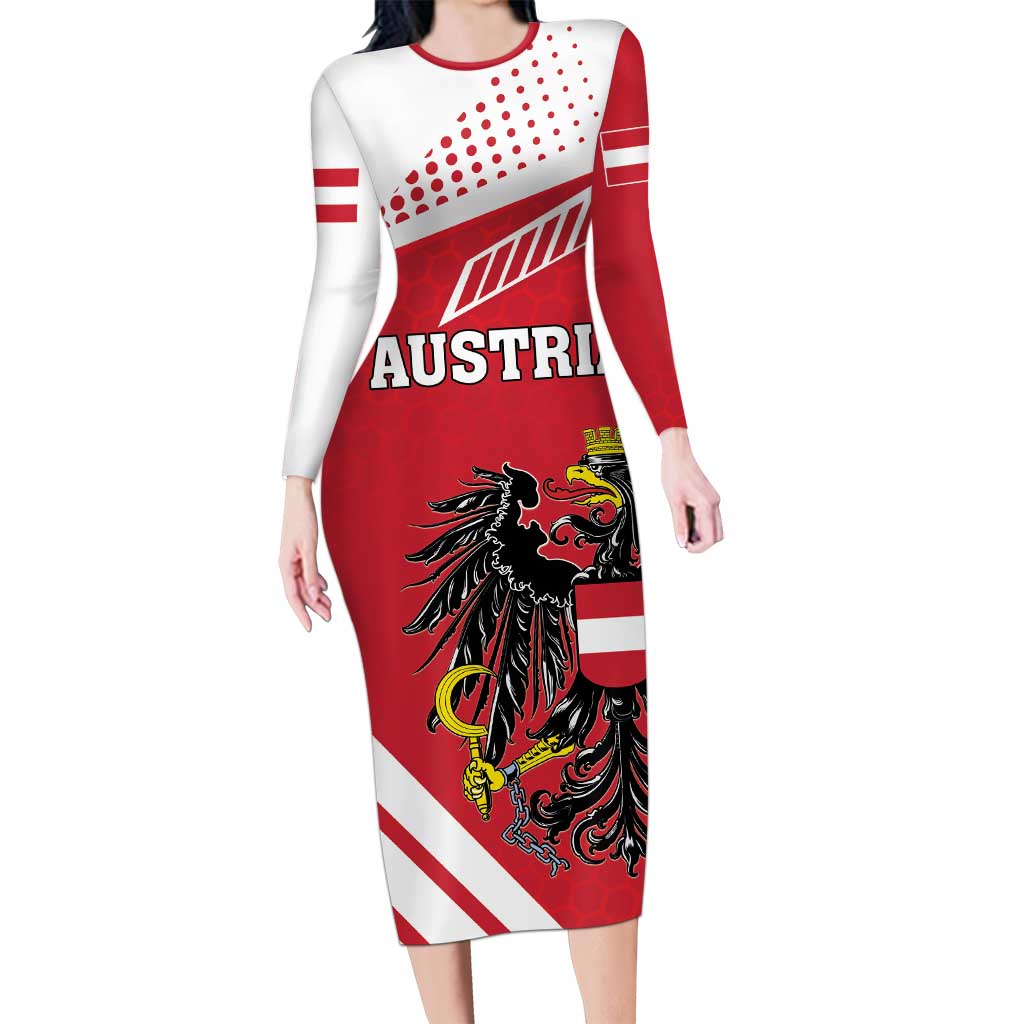 Personalized Austria Coat Of Arms Long Sleeve Bodycon Dress Flag Style - Wonder Print Shop