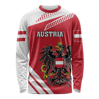 Red and white long-sleeve shirt with Austria crest and striped flag graphic