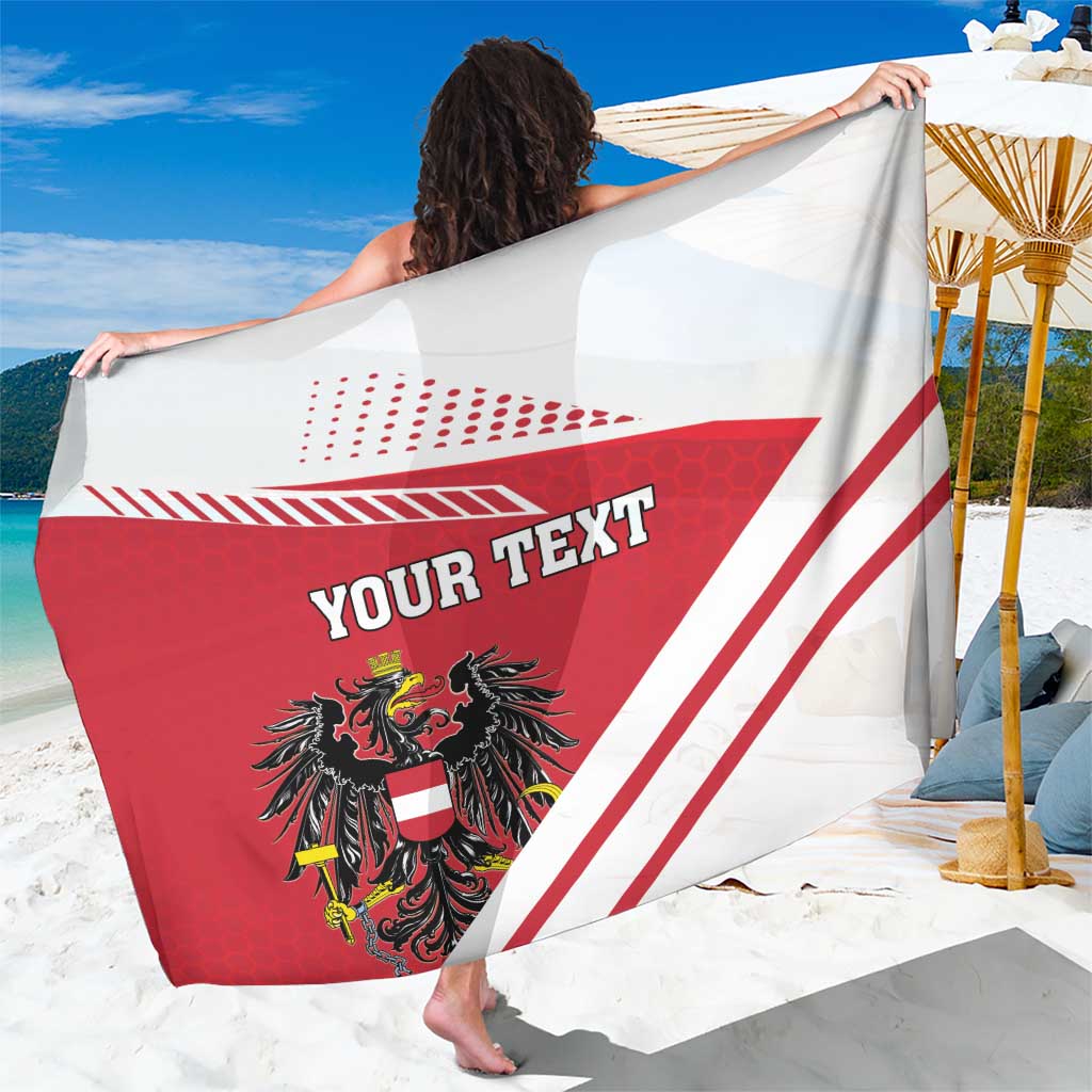 Red and white flag sarong featuring black coat of arms crest and “YOUR TEXT”