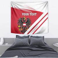 Red Austria coat of arms tapestry flag with white diagonal stripes and 'YOUR TEXT' text