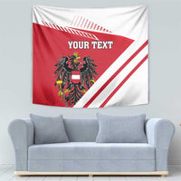 Red Austria coat of arms tapestry flag with white diagonal stripes and 'YOUR TEXT' header