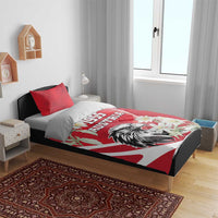 Red and white Austrian-themed duvet cover with eagle graphic, 1955 Austria, and flowers