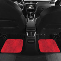 Red rear car floor mats with eagle pattern, laid in back footwell