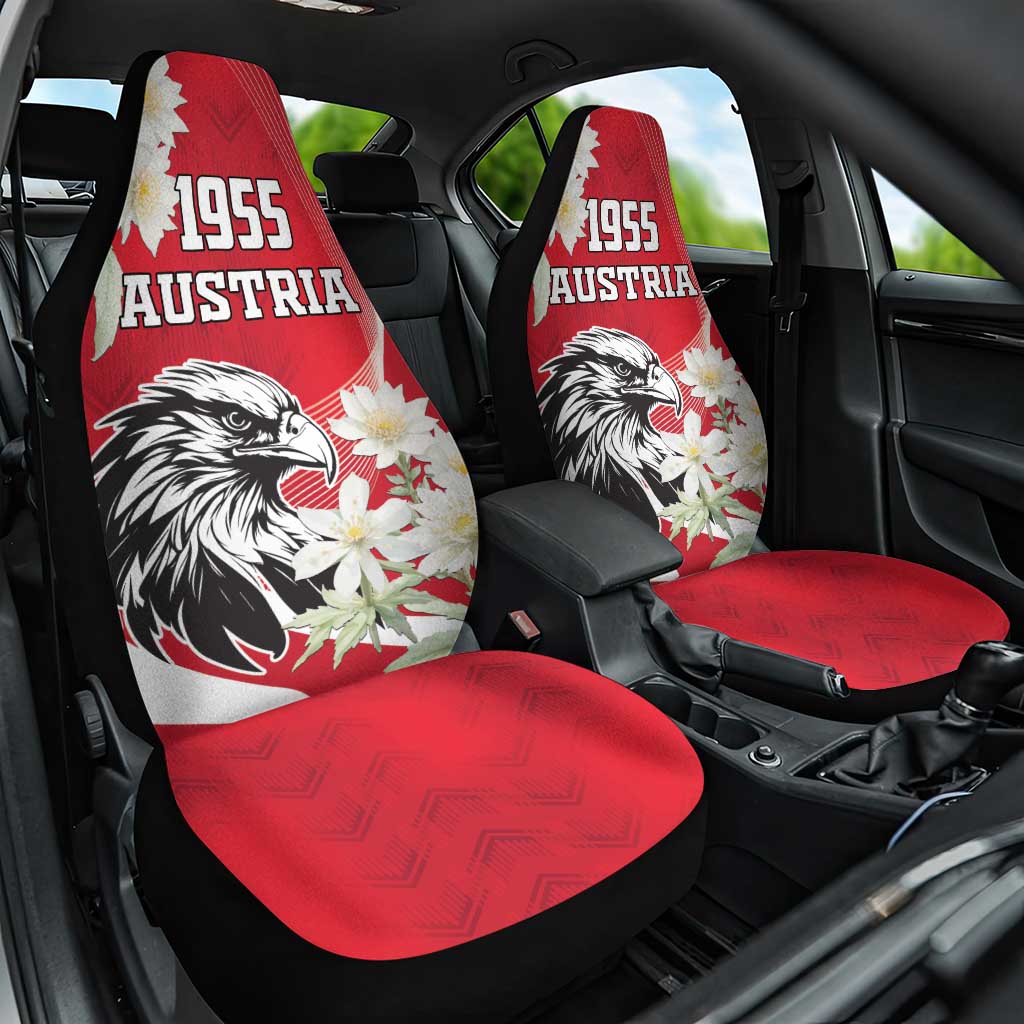 Austria Independence Day 1955 Car Seat Cover Black Eagle And Edelweiss Flowers - Wonder Print Shop