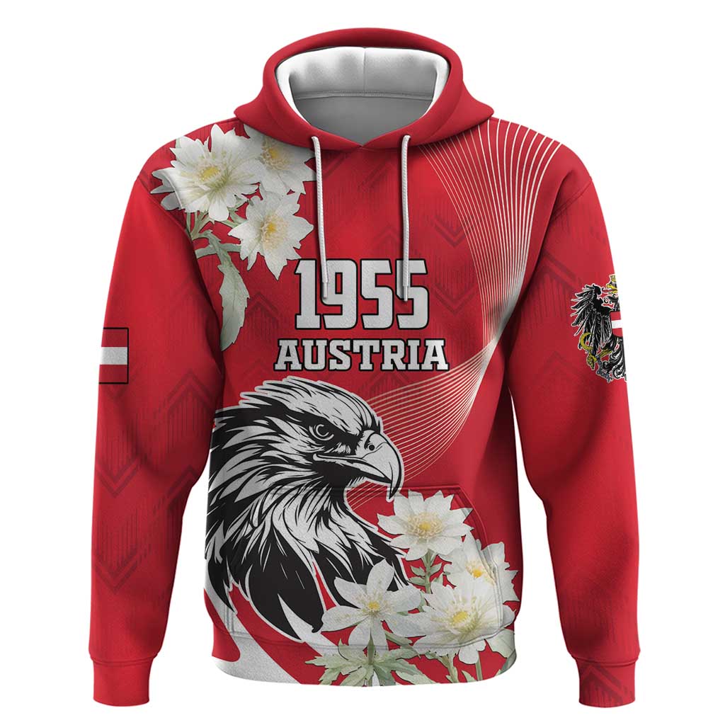 Austria Independence Day 1955 Hoodie Black Eagle And Edelweiss Flowers - Wonder Print Shop