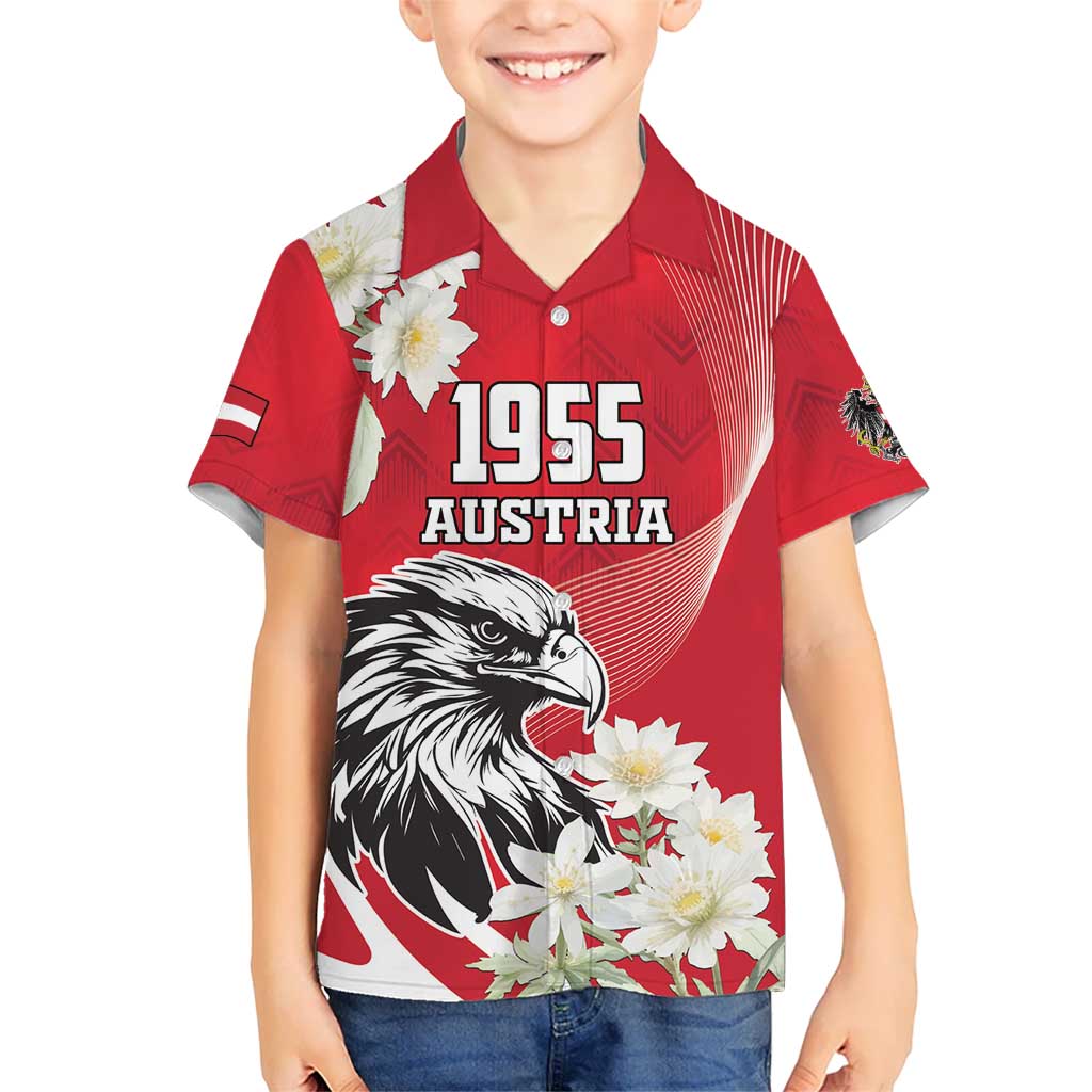 Austria Independence Day 1955 Kid Hawaiian Shirt Black Eagle And Edelweiss Flowers - Wonder Print Shop