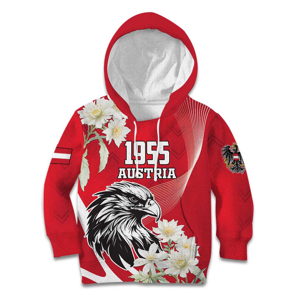 Austria Independence Day 1955 Kid Hoodie Black Eagle And Edelweiss Flowers - Wonder Print Shop