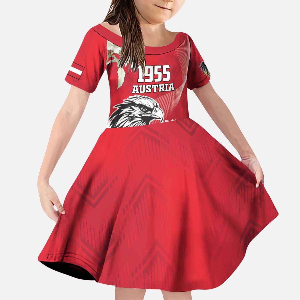 Austria Independence Day 1955 Kid Short Sleeve Dress Black Eagle And Edelweiss Flowers - Wonder Print Shop