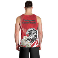 Men's red tank top back print with eagle head and flower motif