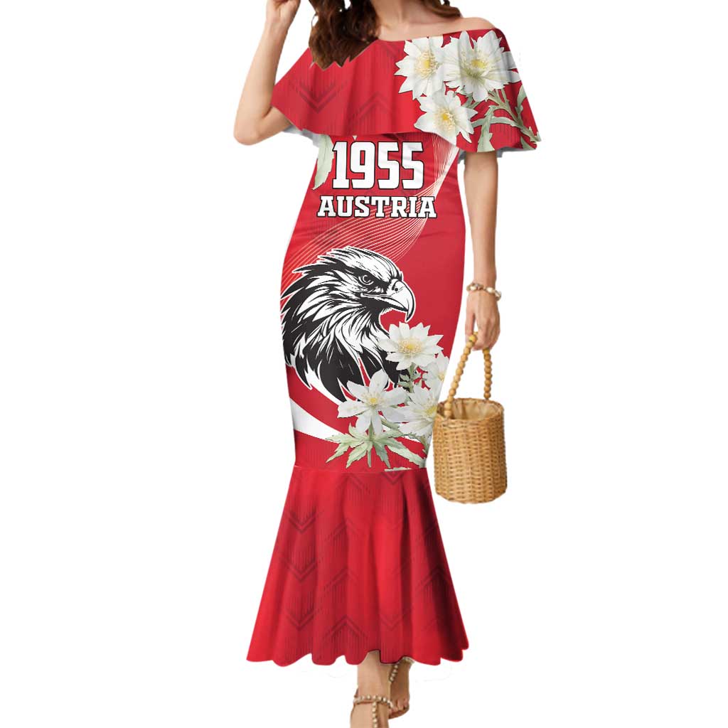 Austria Independence Day 1955 Mermaid Dress Black Eagle And Edelweiss Flowers - Wonder Print Shop