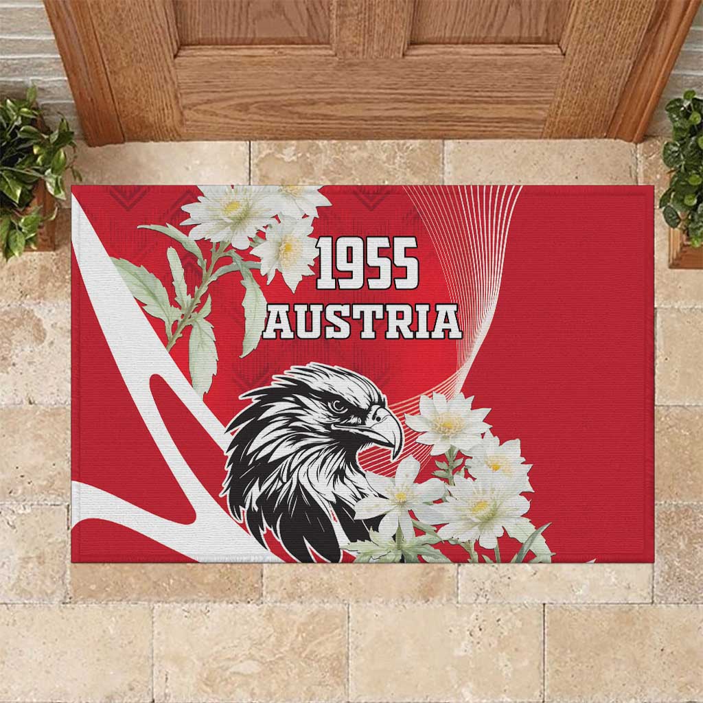 Austria Independence Day 1955 Rubber Doormat Black Eagle And Edelweiss Flowers - Wonder Print Shop