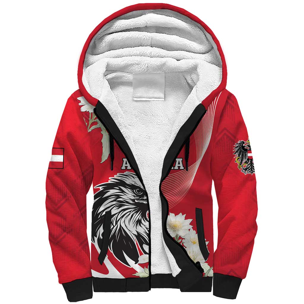 Austria Independence Day 1955 Sherpa Hoodie Black Eagle And Edelweiss Flowers - Wonder Print Shop