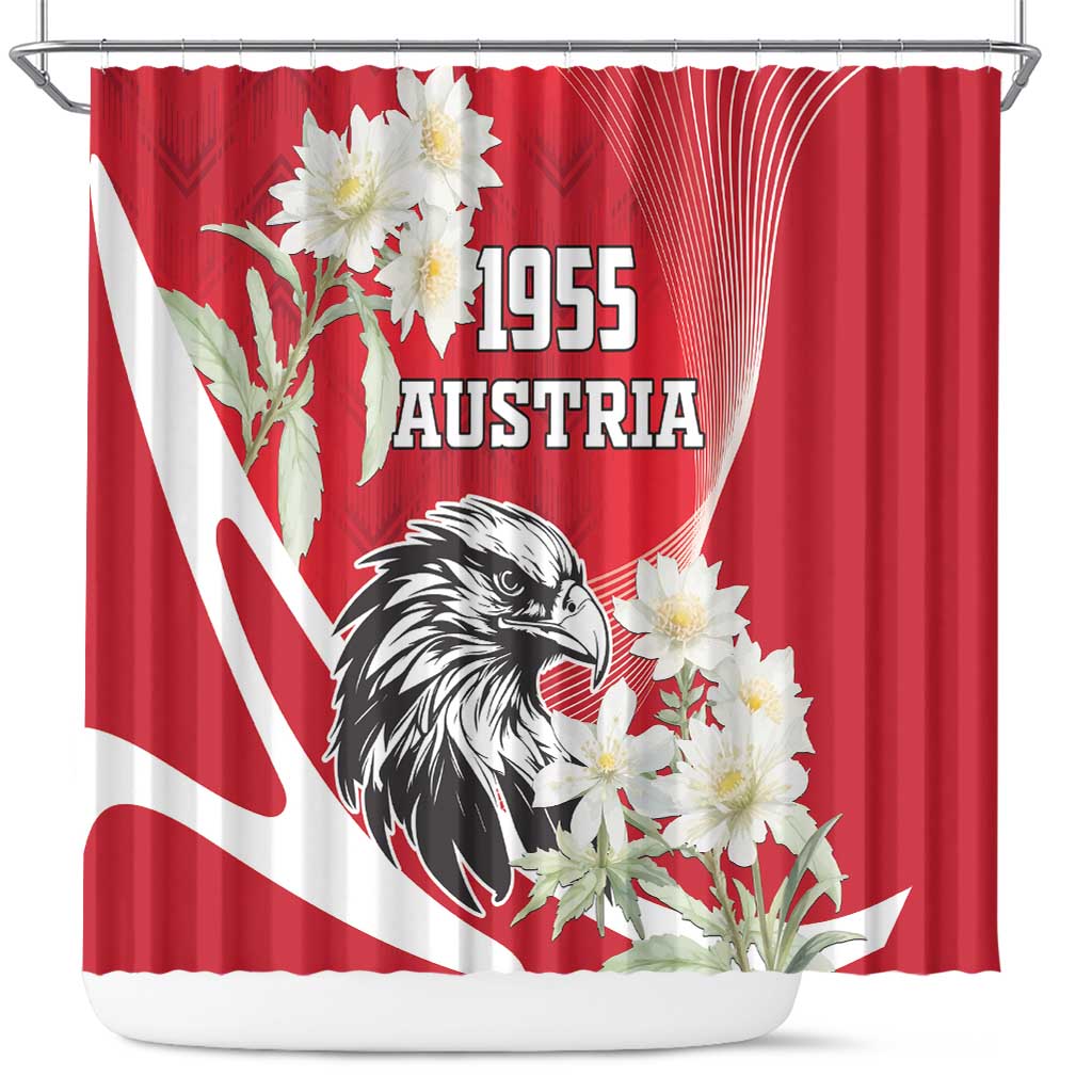 Austria Independence Day 1955 Shower Curtain Black Eagle And Edelweiss Flowers