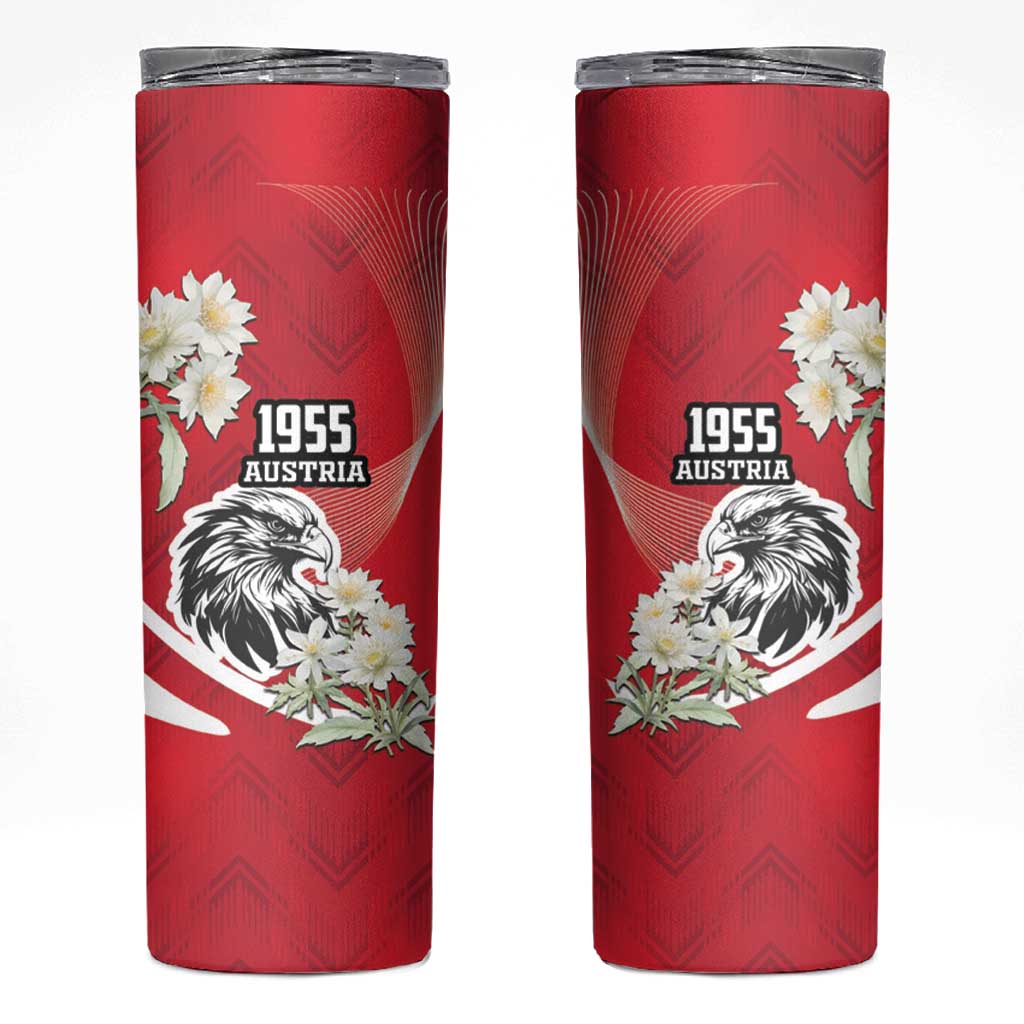 Austria Independence Day 1955 Skinny Tumbler Black Eagle And Edelweiss Flowers - Wonder Print Shop