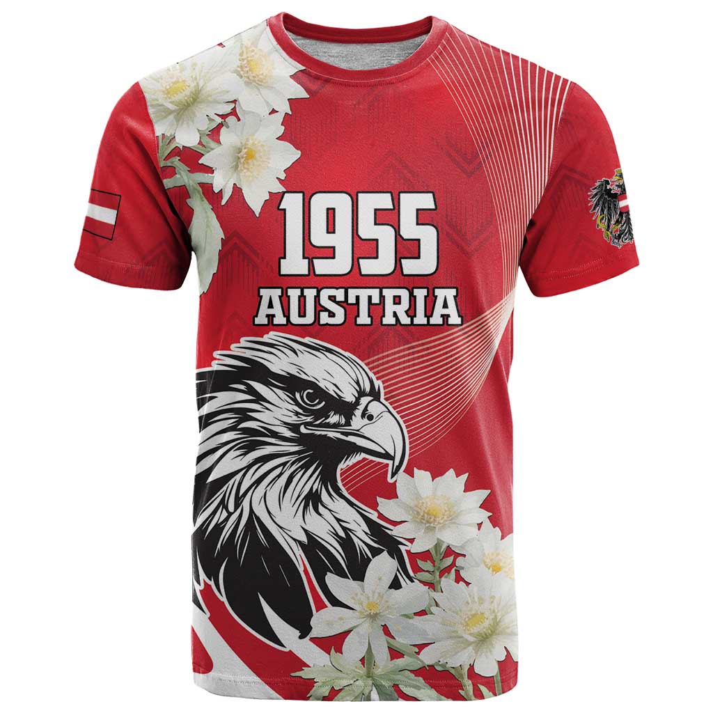 Austria Independence Day 1955 T Shirt Black Eagle And Edelweiss Flowers - Wonder Print Shop