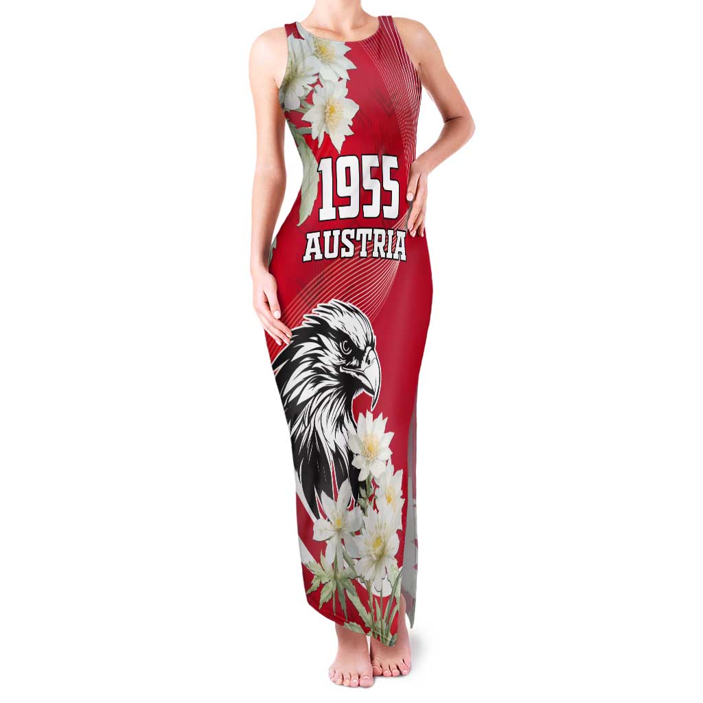 Austria Independence Day 1955 Tank Maxi Dress Black Eagle And Edelweiss Flowers - Wonder Print Shop