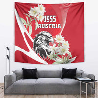 Red Austria 1955 tapestry with black eagle and white edelweiss flowers design