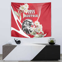 Red Austria 1955 wall tapestry with black-and-white eagle and white edelweiss bouquet
