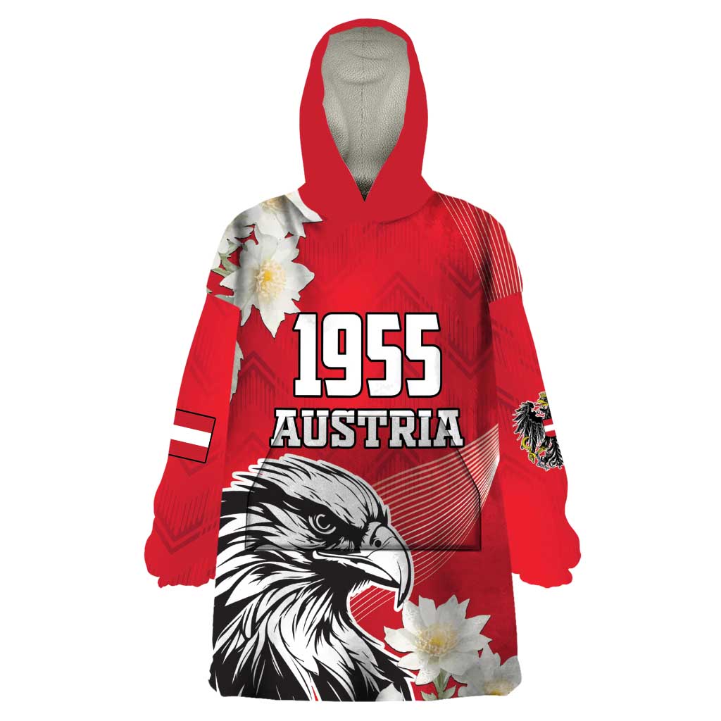 Austria Independence Day 1955 Wearable Blanket Hoodie Black Eagle And Edelweiss Flowers - Wonder Print Shop