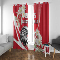 Red window curtain set with eagle and edelweiss flowers, Austria 1955 design