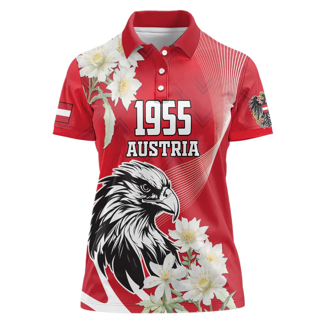 Austria Independence Day 1955 Women Polo Shirt Black Eagle And Edelweiss Flowers - Wonder Print Shop