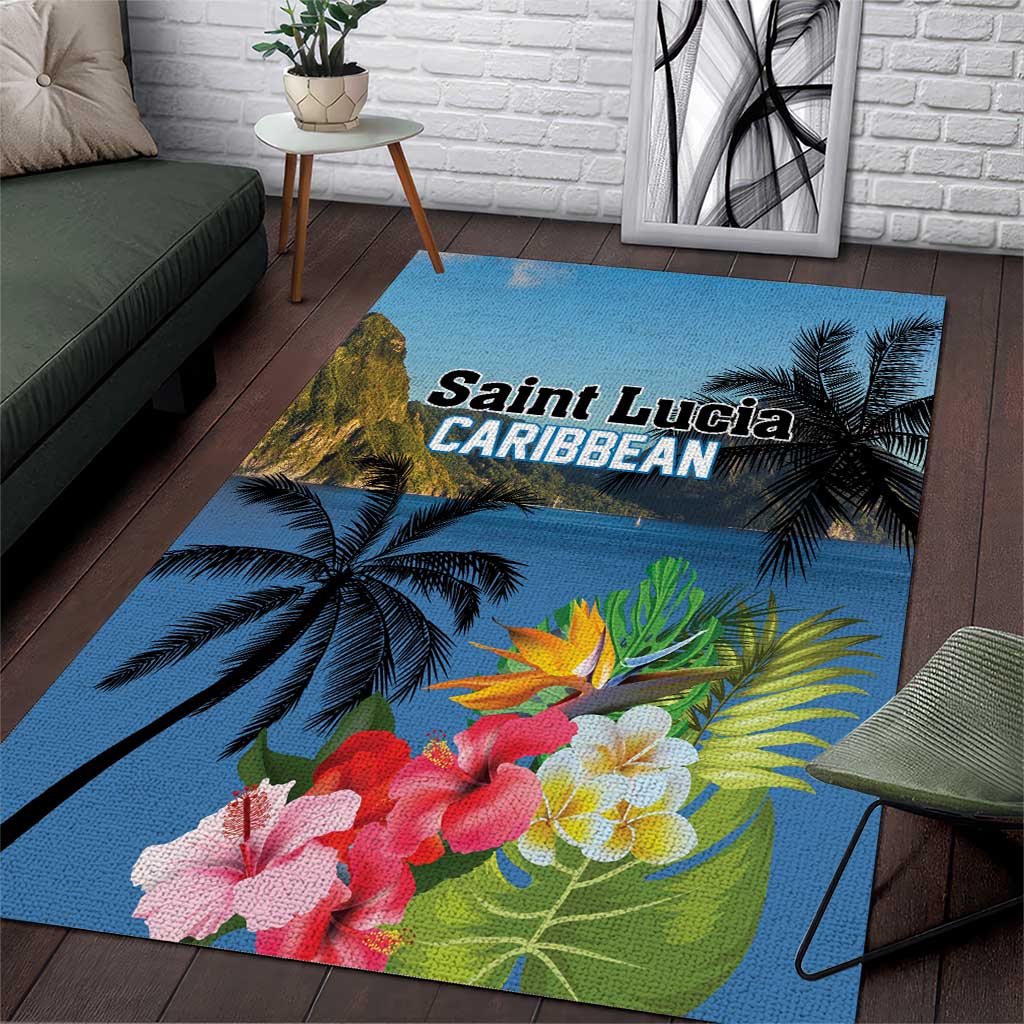 Saint Lucia Pitons Area Rug With Hibiscus Flowers - Wonder Print Shop