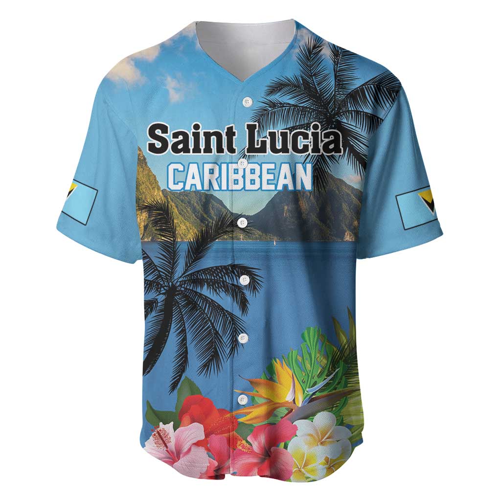 Saint Lucia Pitons Baseball Jersey With Hibiscus Flowers - Wonder Print Shop